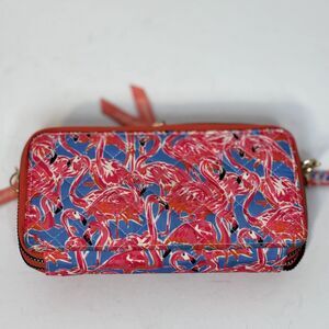 Simply Southern Quilted Flamingo Wristlet Wallet Pink Blue Zip-Around